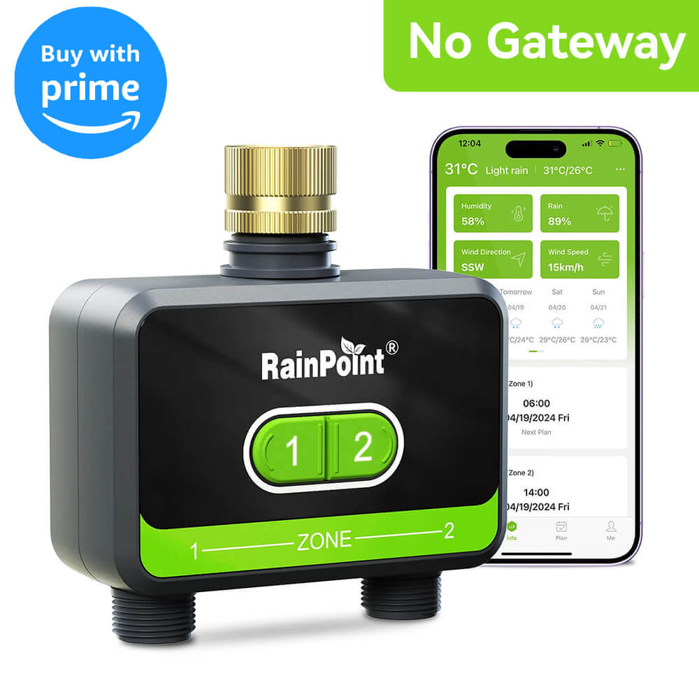 plant watering timer indoor RainPoint Smart Bluetooth Sprinkler Timer 2 Outlet