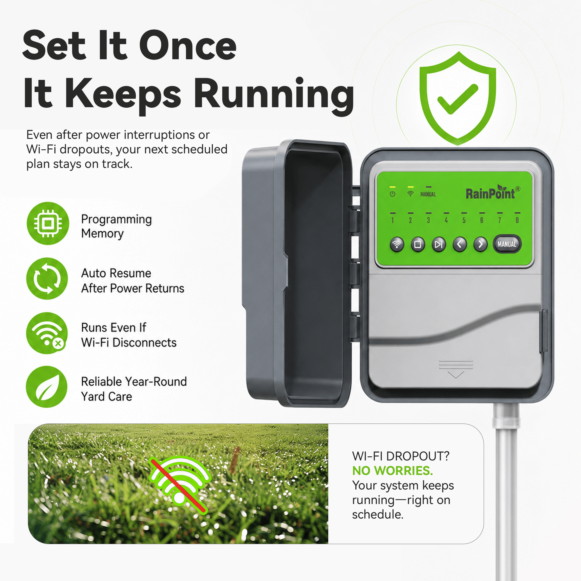 RainPoint 8-Zone Smart Irrigation Controller – WiFi App, Perfect for Lawn, Garden, and Yard