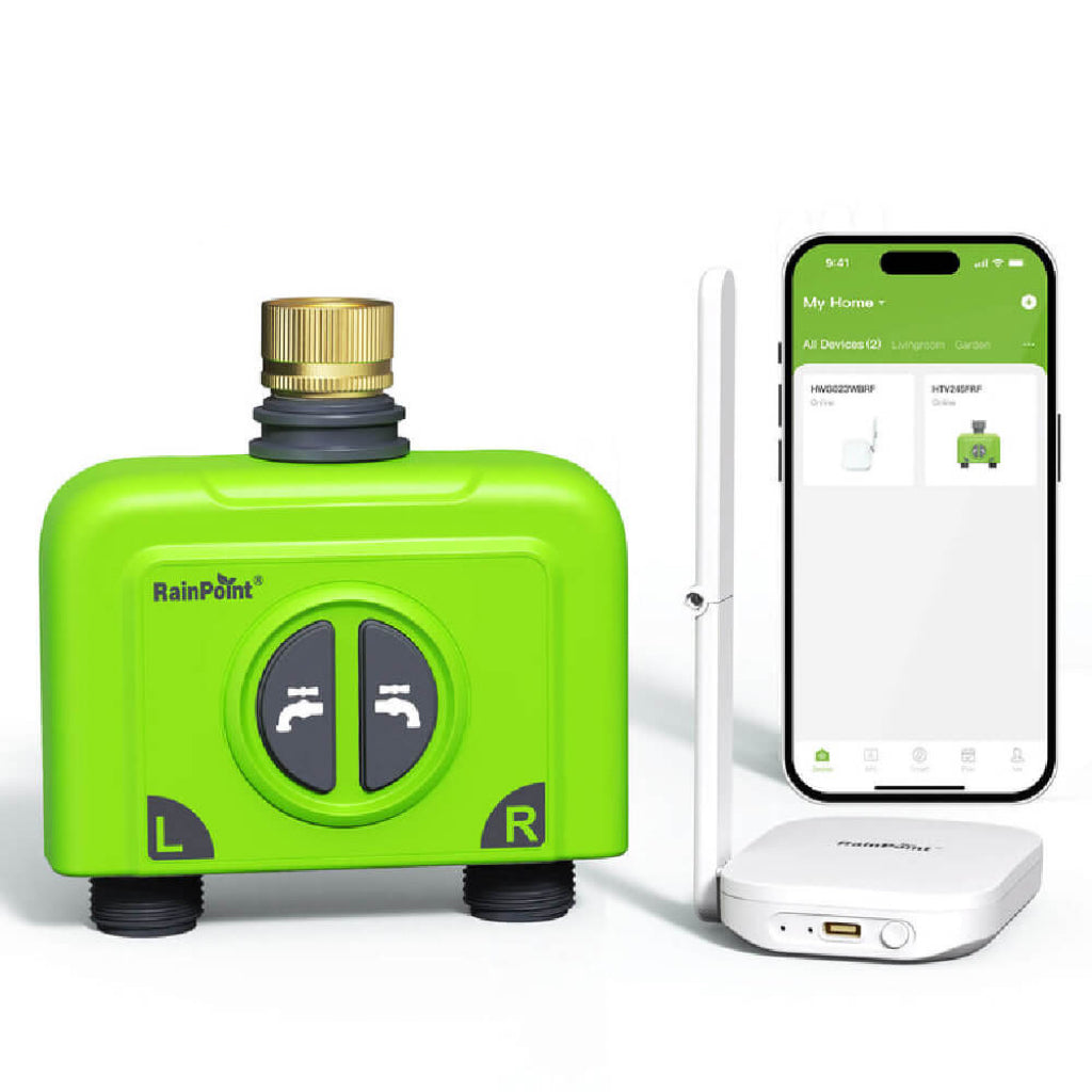 RainPoint With Brass Inlet 2-Zone Smart Hose Timer with Antenna Gateway