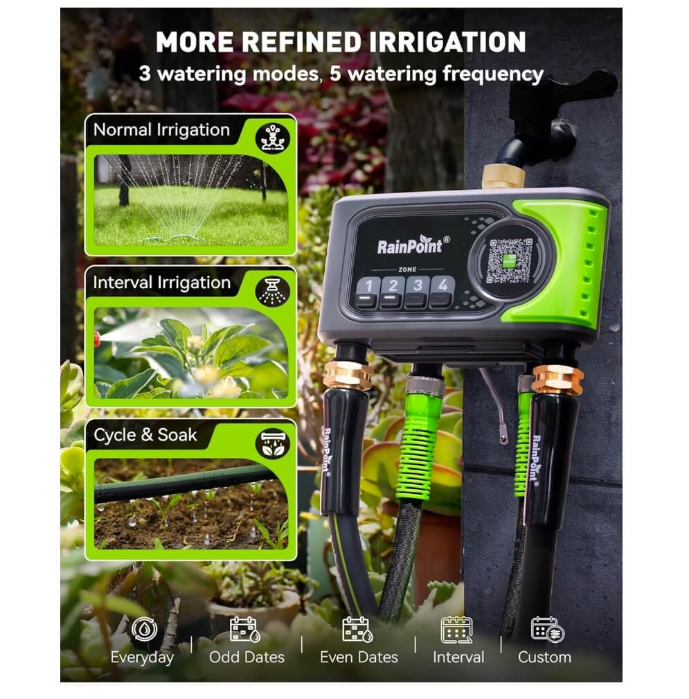 RAINPOINT with Brass Inlet 4-Zone WiFi Sprinkler Timer