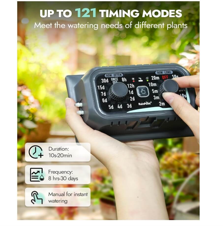 RAINPOINT Solar Irrigation System, Automatic Watering System with 121 Timer Modes