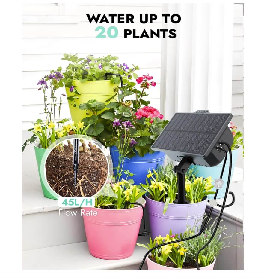 RAINPOINT Solar Irrigation System, Automatic Watering System with 121 Timer Modes