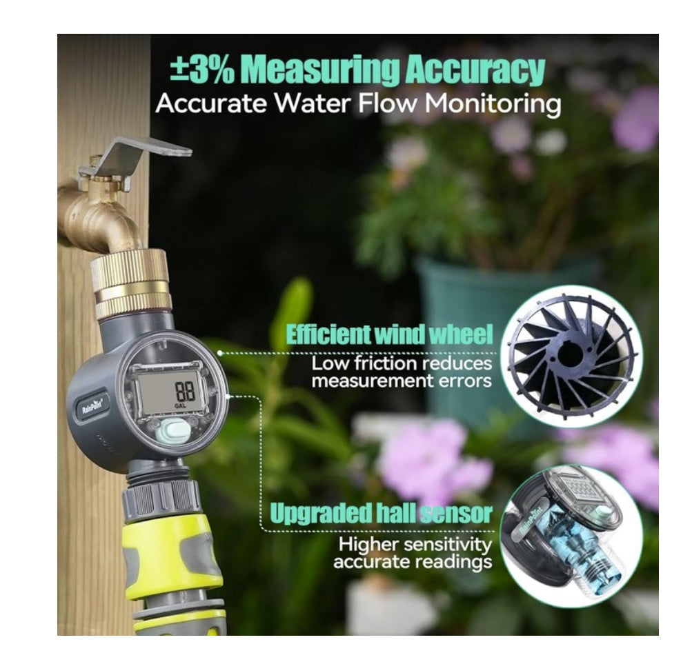 RainPoint Water Flow Meter for Garden Hose Watering