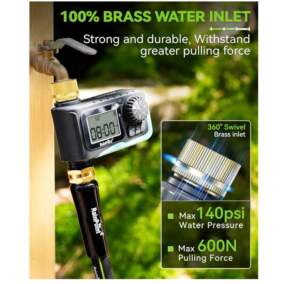 RainPoint Sprinkler Timer with Brass Swivel, 1 Outlet