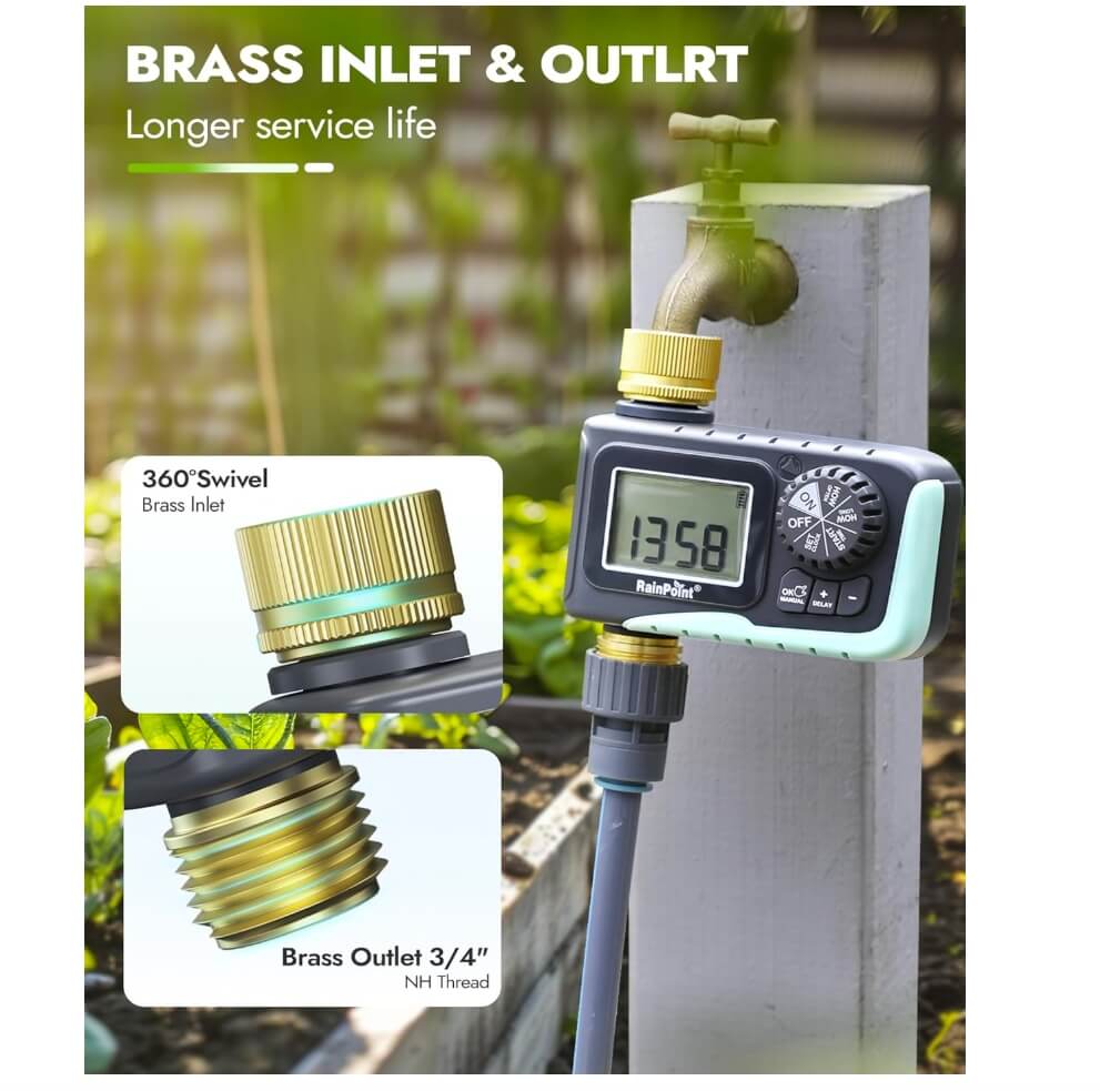 RainPoint Sprinkler Timer with Brass Inlet & Outlet