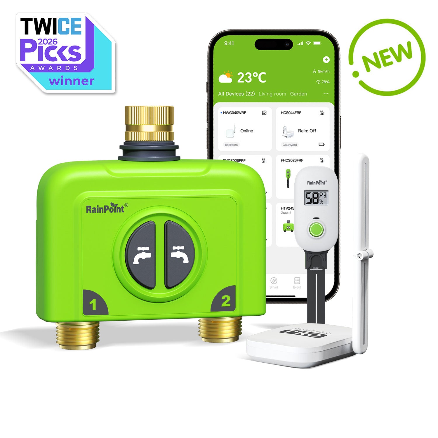 RainPoint Automated Lawn Watering Based on Soil Moisture & Weather