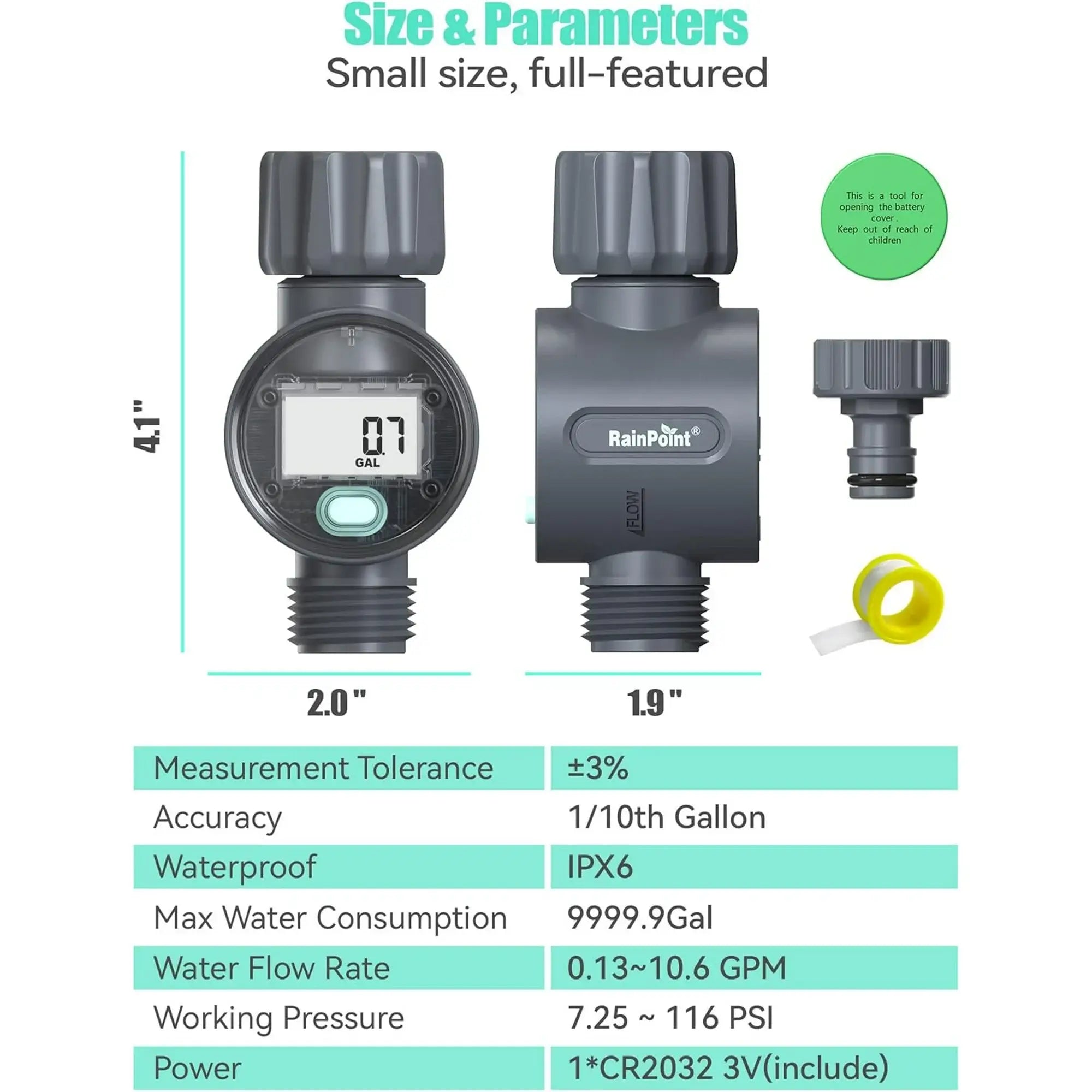 RainPoint Digital Hose Flow Meter for Outdoor Garden Watering, Lawn Sprinkler