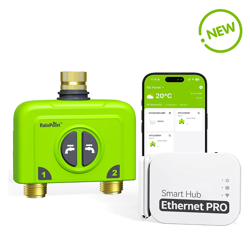 RAINPOINT 2 Zone WiFi Water Timer for Garden Hose(Brass Inlet & Outlet, Ethernet Gateway)