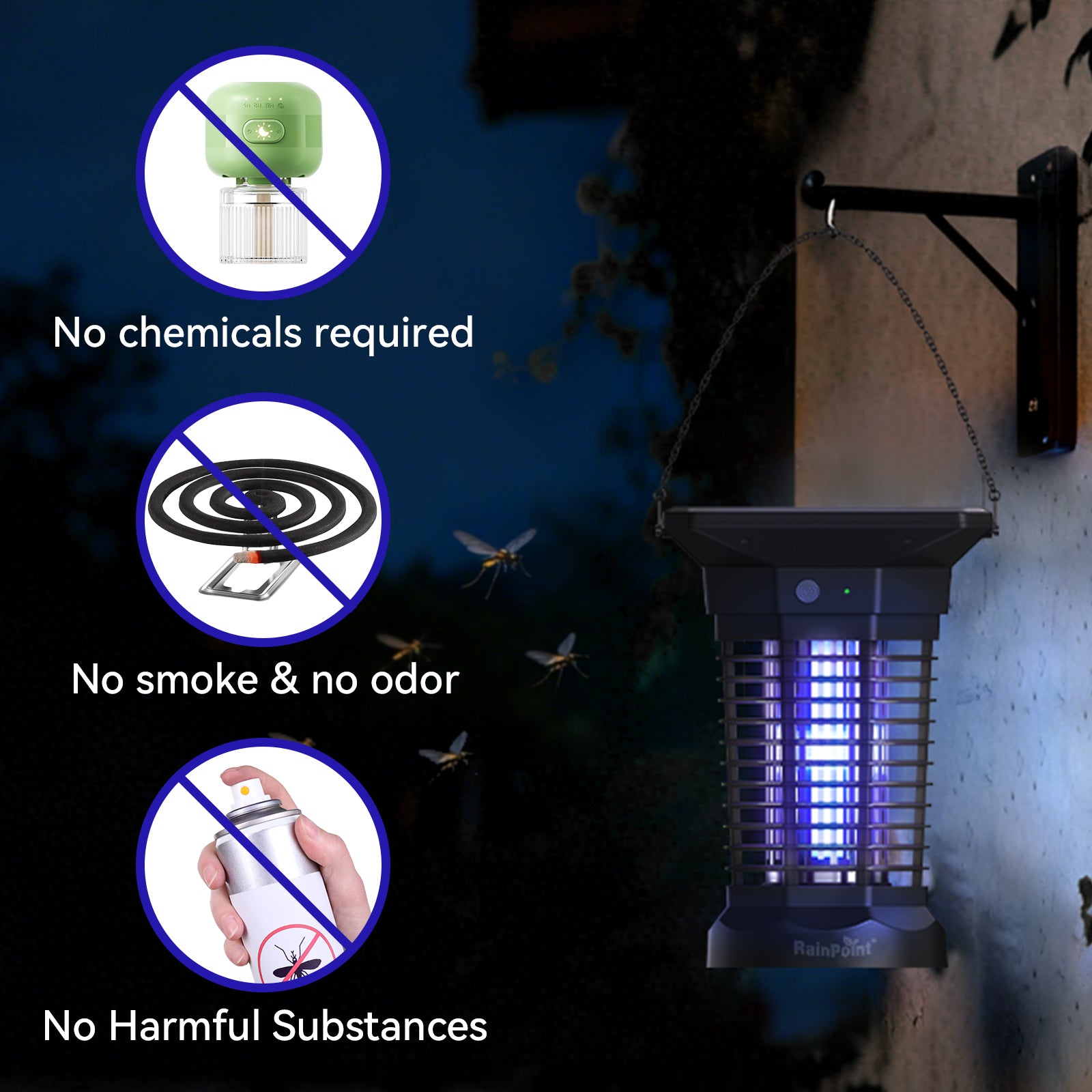 RainPoint Solar Bug Zapper Outdoor – 3000V Electric Grid, Cordless, Day & Night Protection