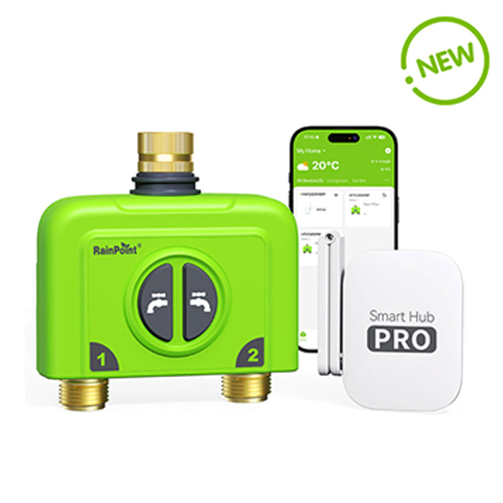 RAINPOINT 2-Zone Smart WiFi Hose Timer with Brass Inlet & Outlet