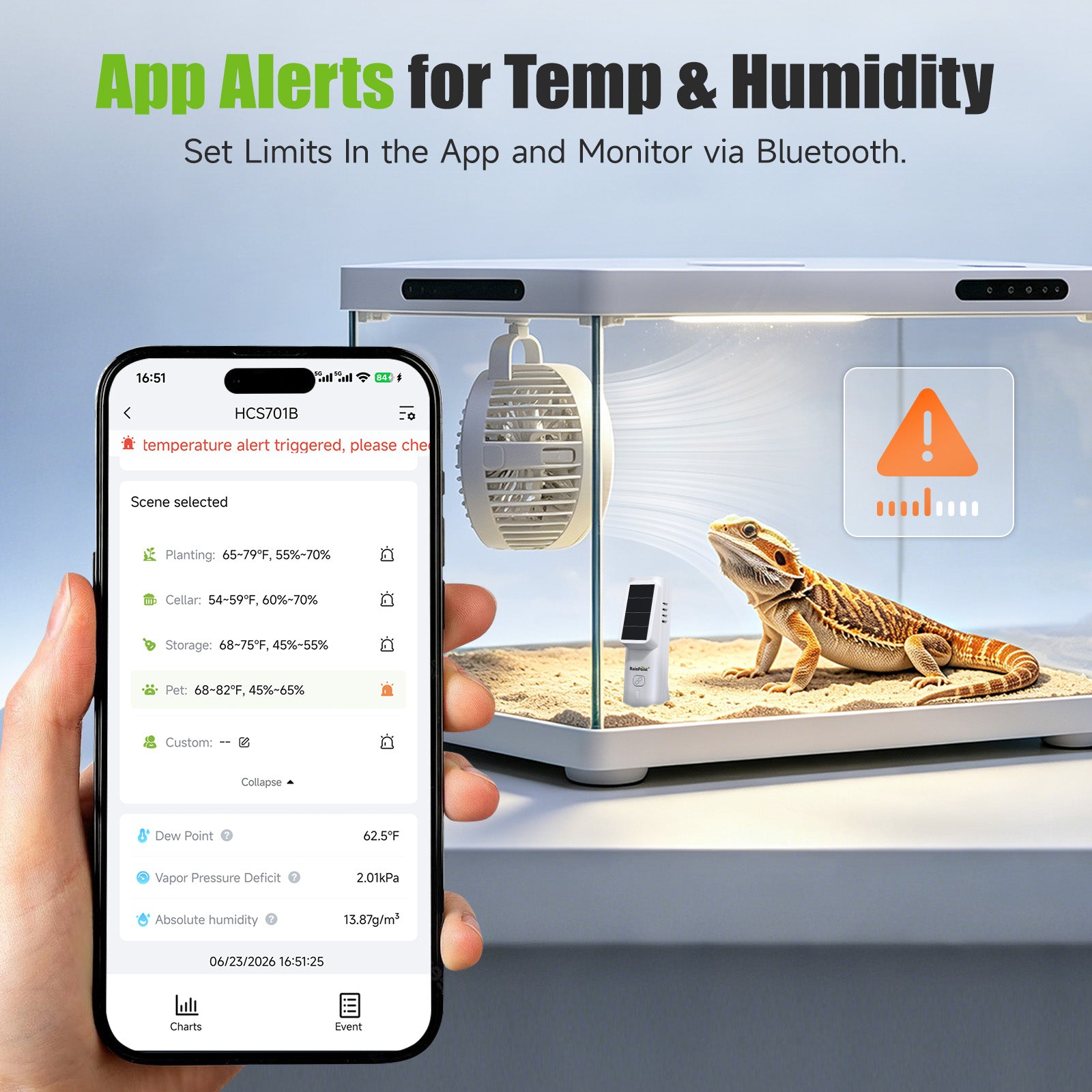 RainPoint Solar Bluetooth Temperature & Humidity Monitor, Wireless Thermometer with Date Storage
