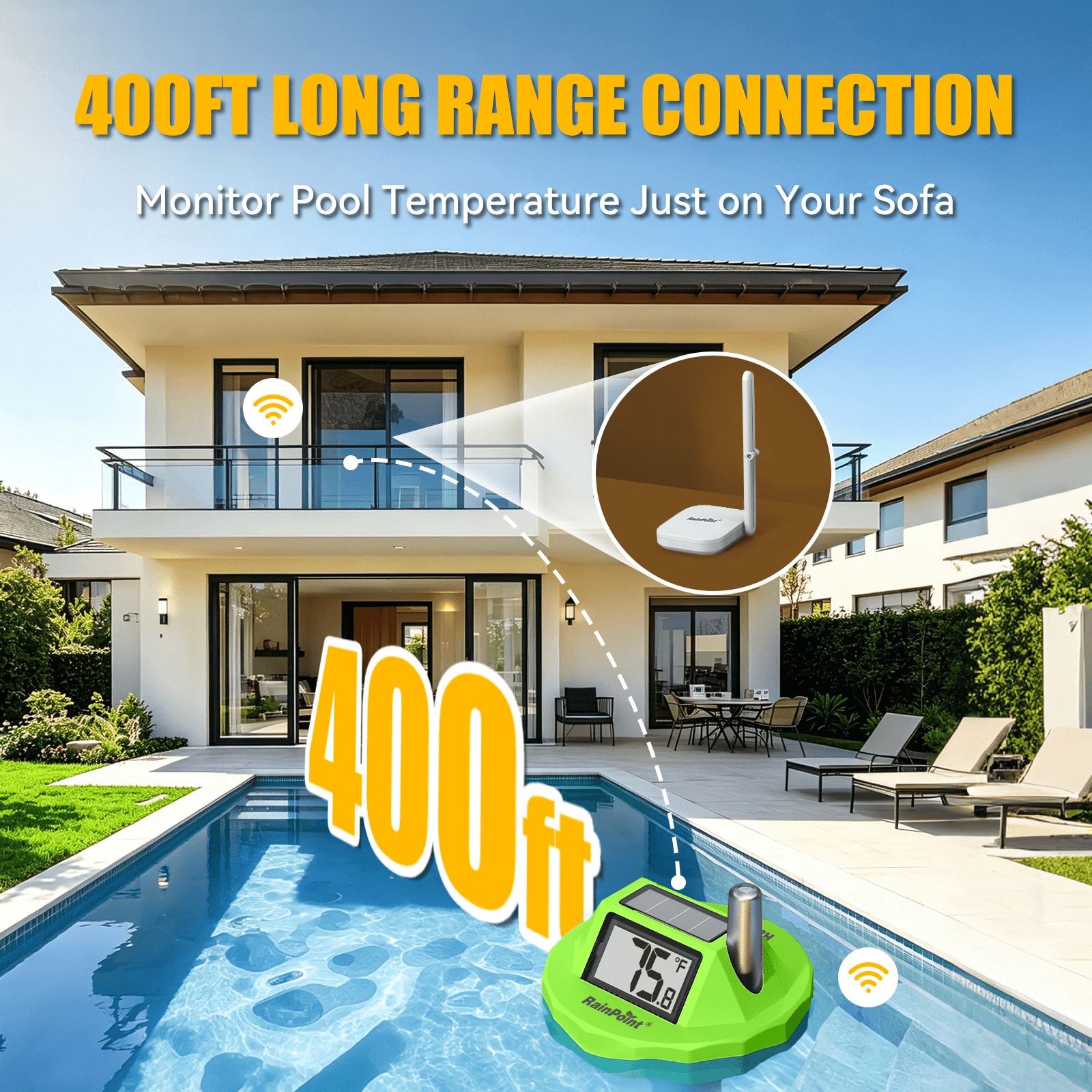 RainPoint Wireless Pool Thermometer with 360° LCD Display, Remote Monitoring via App