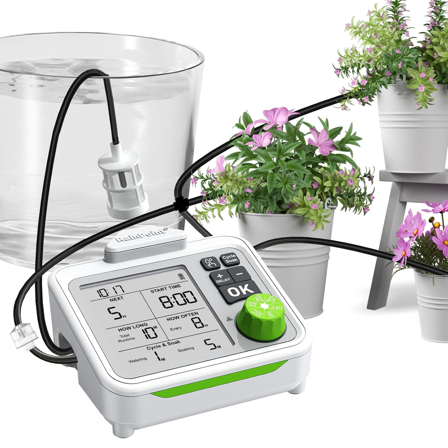automatic indoor plant watering device RAINPOINT Large Display Automatic Plant Waterer Indoor for Up to 10-15 Pot Plants
