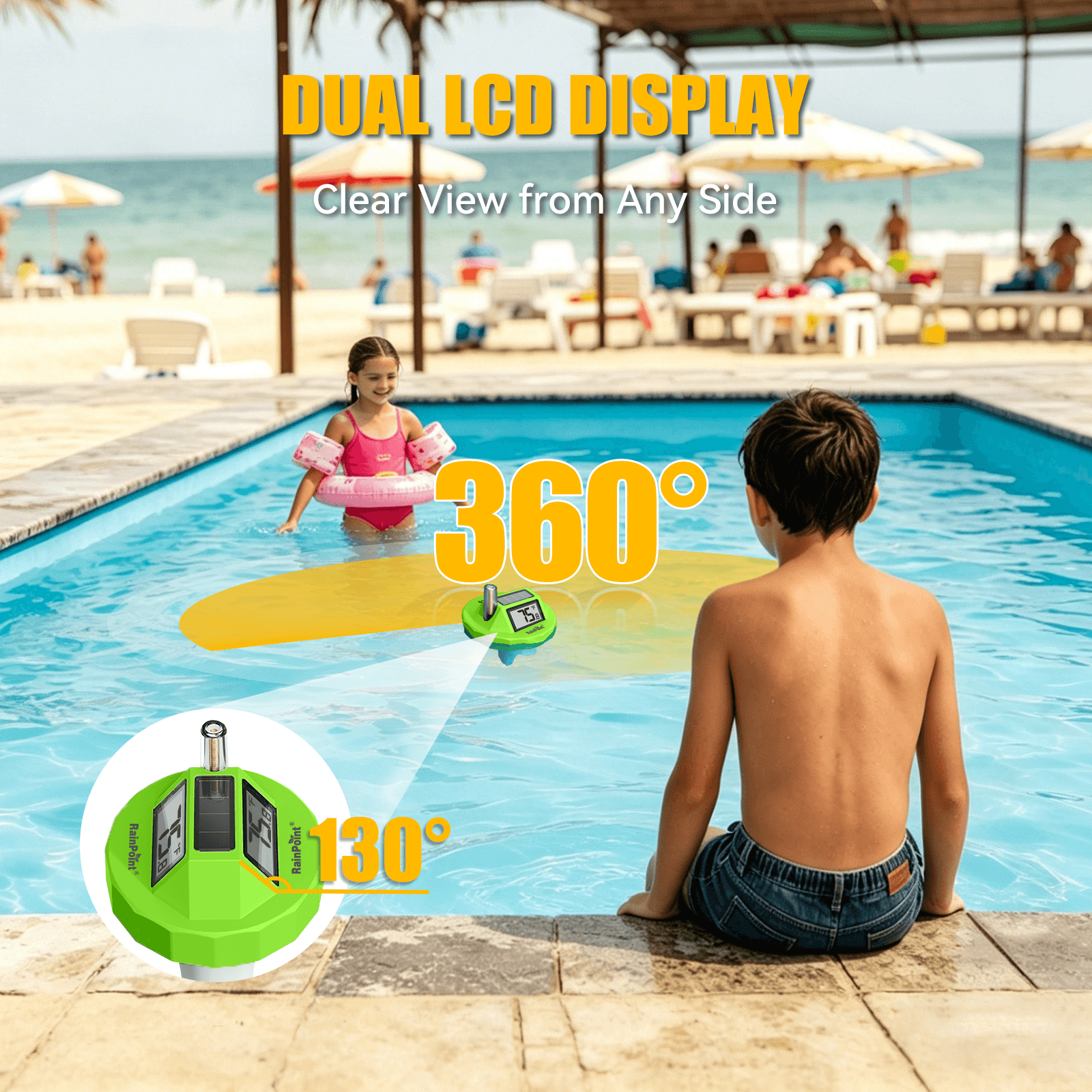 RainPoint Wireless Pool Thermometer with 360° LCD Display, Remote Monitoring via App