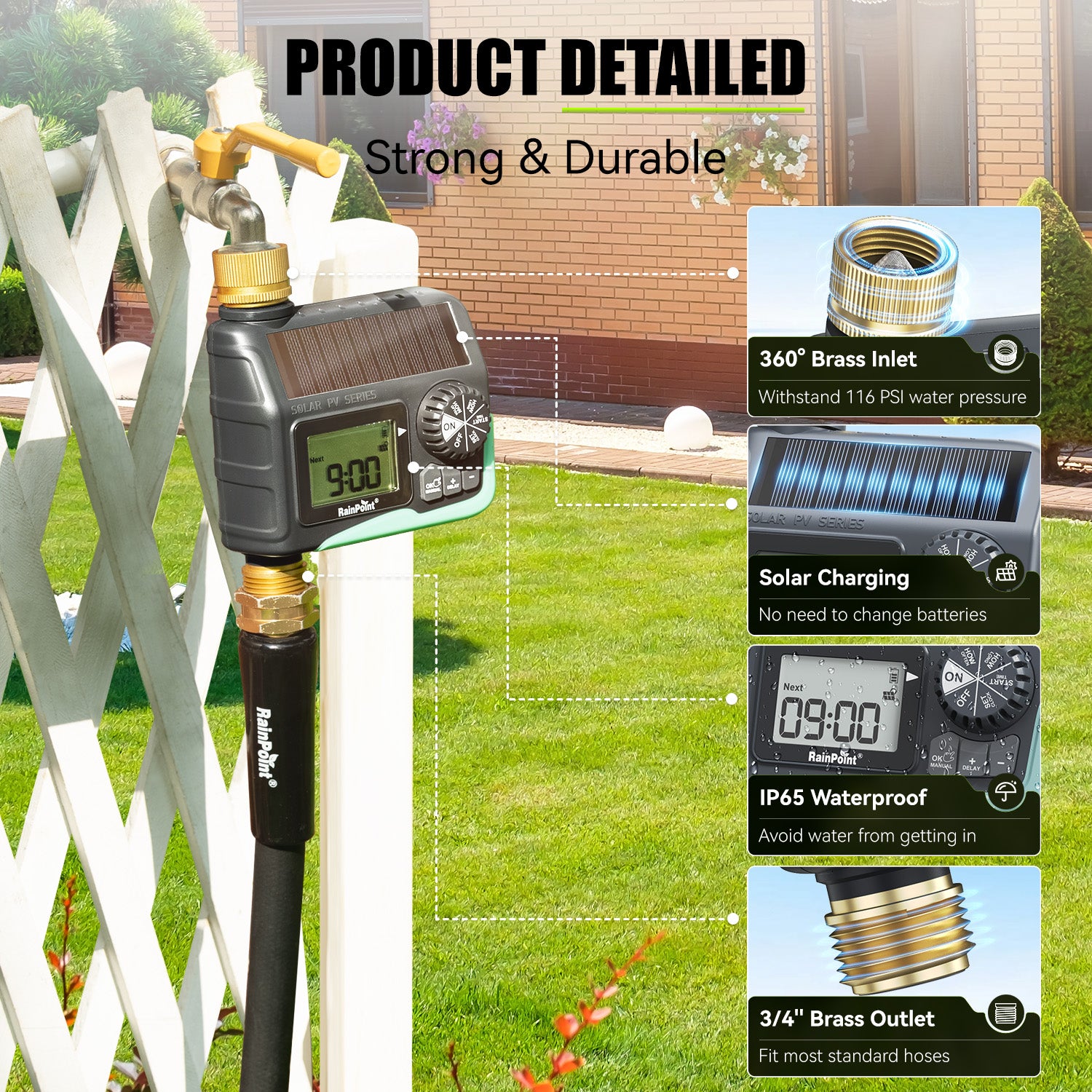 RainPoint 1-Zone Outdoor Solar Water Timer