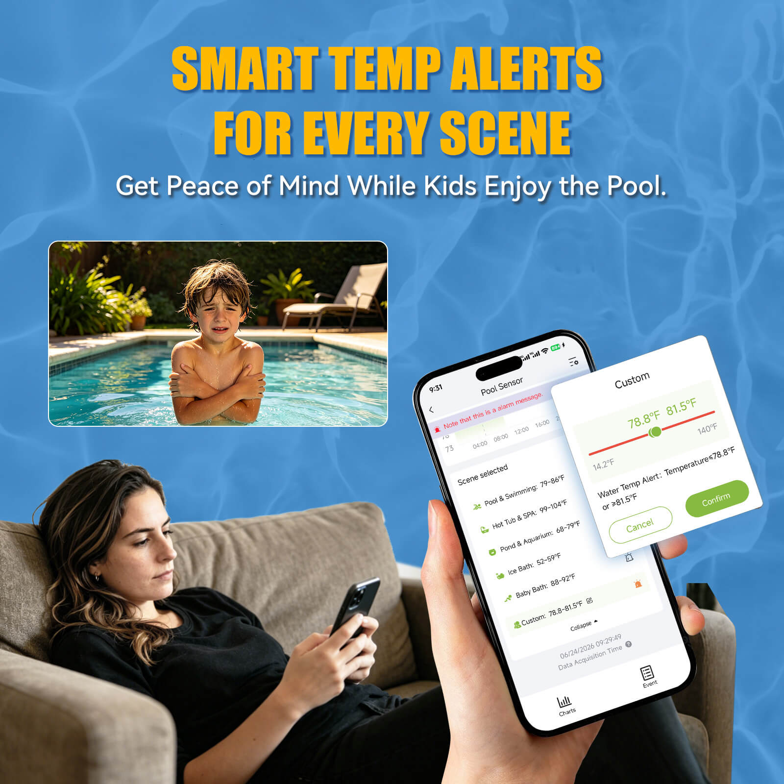 RainPoint Wireless Pool Thermometer with 360° LCD Display, Remote Monitoring via App