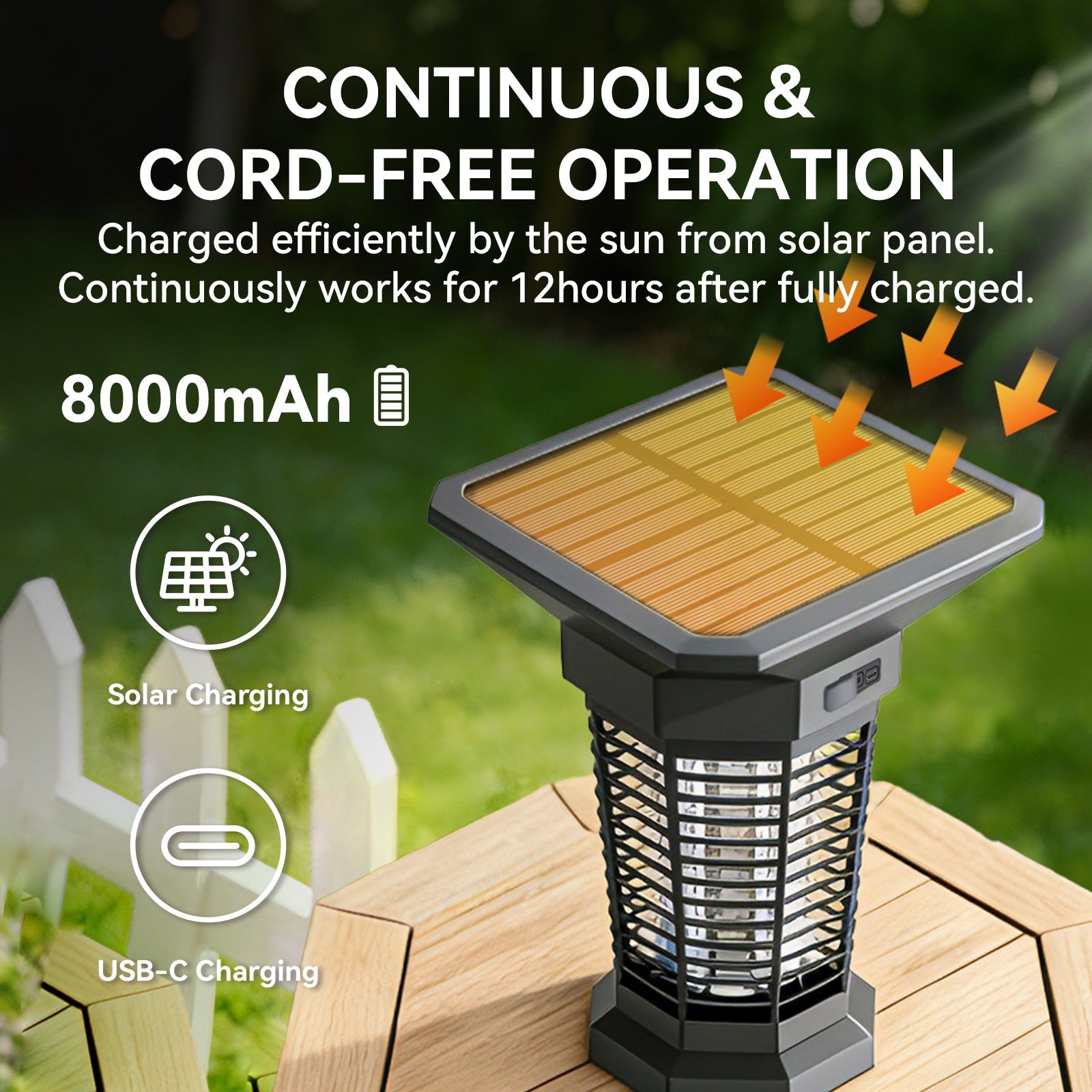 RainPoint Solar Bug Zapper Outdoor – 3000V Electric Grid, Cordless, Day & Night Protection