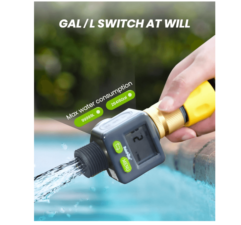 Rainpoint Water Flow Meter with Brass Inlet,Garden Hose, Sprinkler & Nozzle Sprayer