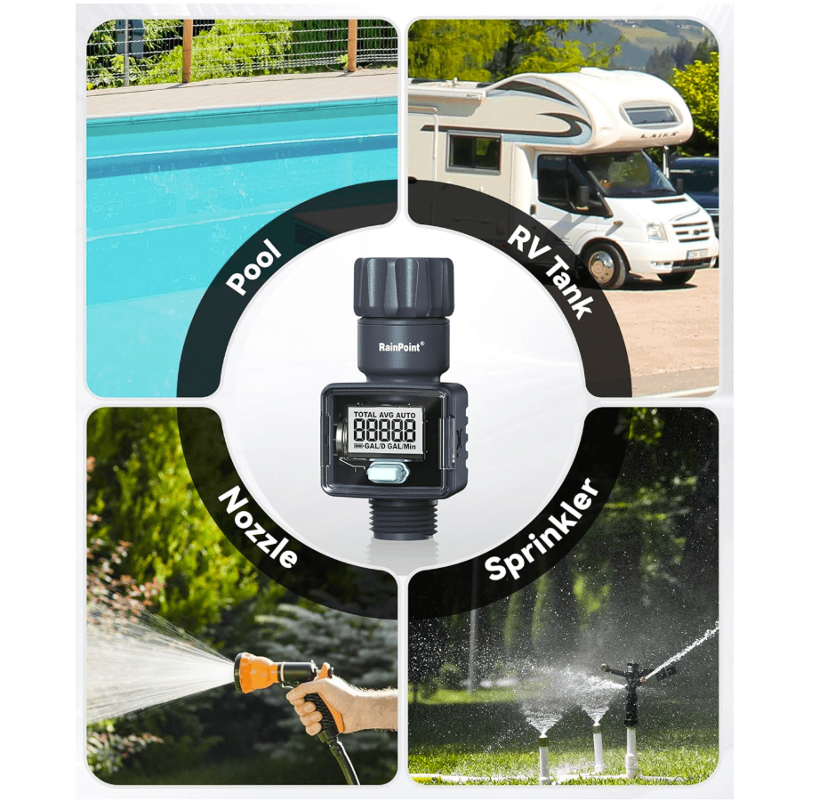 RainPoint Digital Hose Flow Meter for Garden Watering, Lawn Sprinkler, RV, Swimming Pool