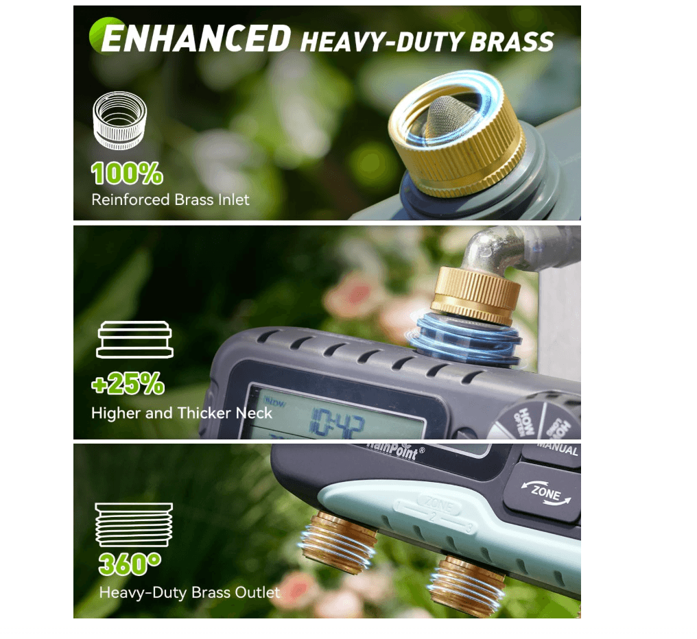 RAINPOINT 3-Zone Water Timer with Brass Inlet & Outlet