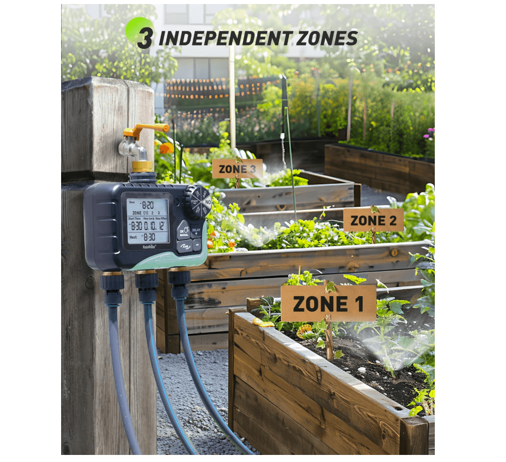 RAINPOINT 3-Zone Water Timer with Brass Inlet & Outlet