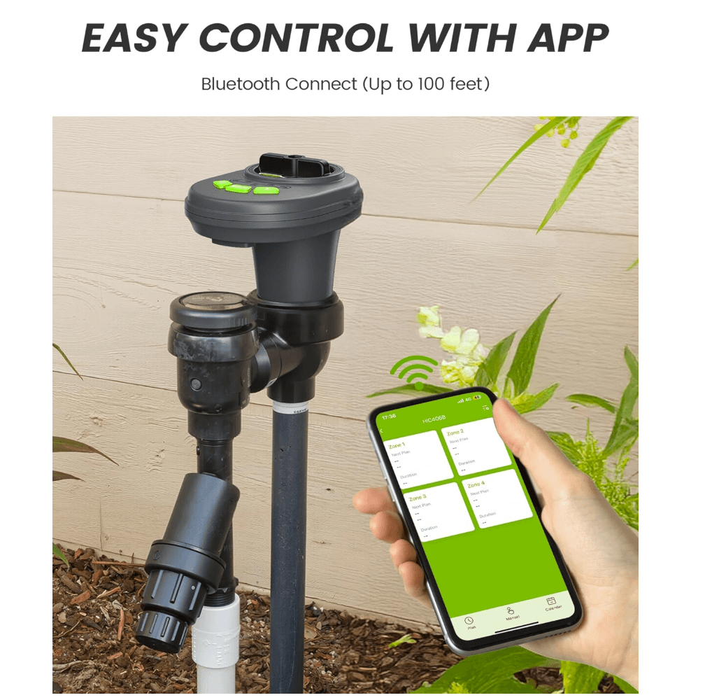 RAINPOINT Battery Operated Sprinkler Controller - Indoor & Outdoor 4 Zone Smart Irrigation Controller