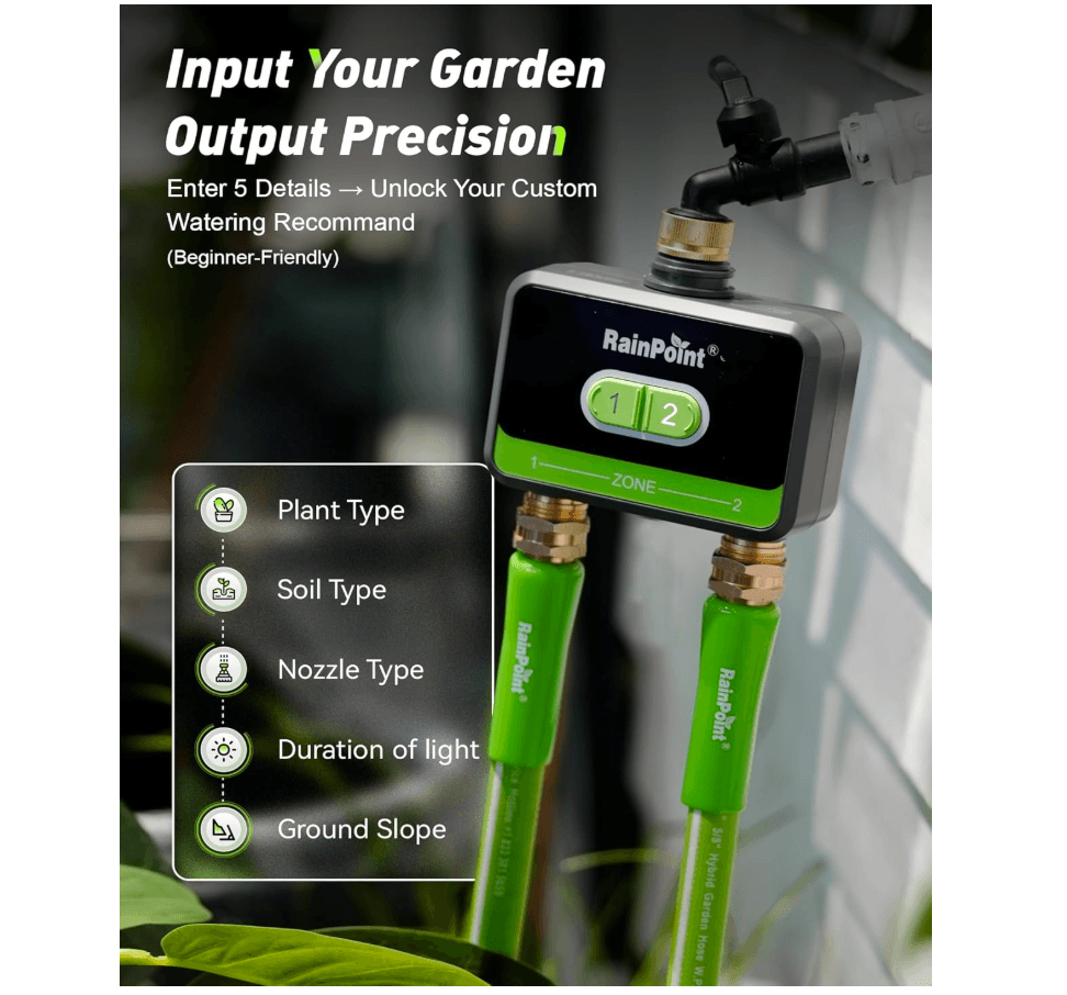 RainPoint 2-Zone WiFi Water Timer for Garden Hose with Brass Inlet & Outlet