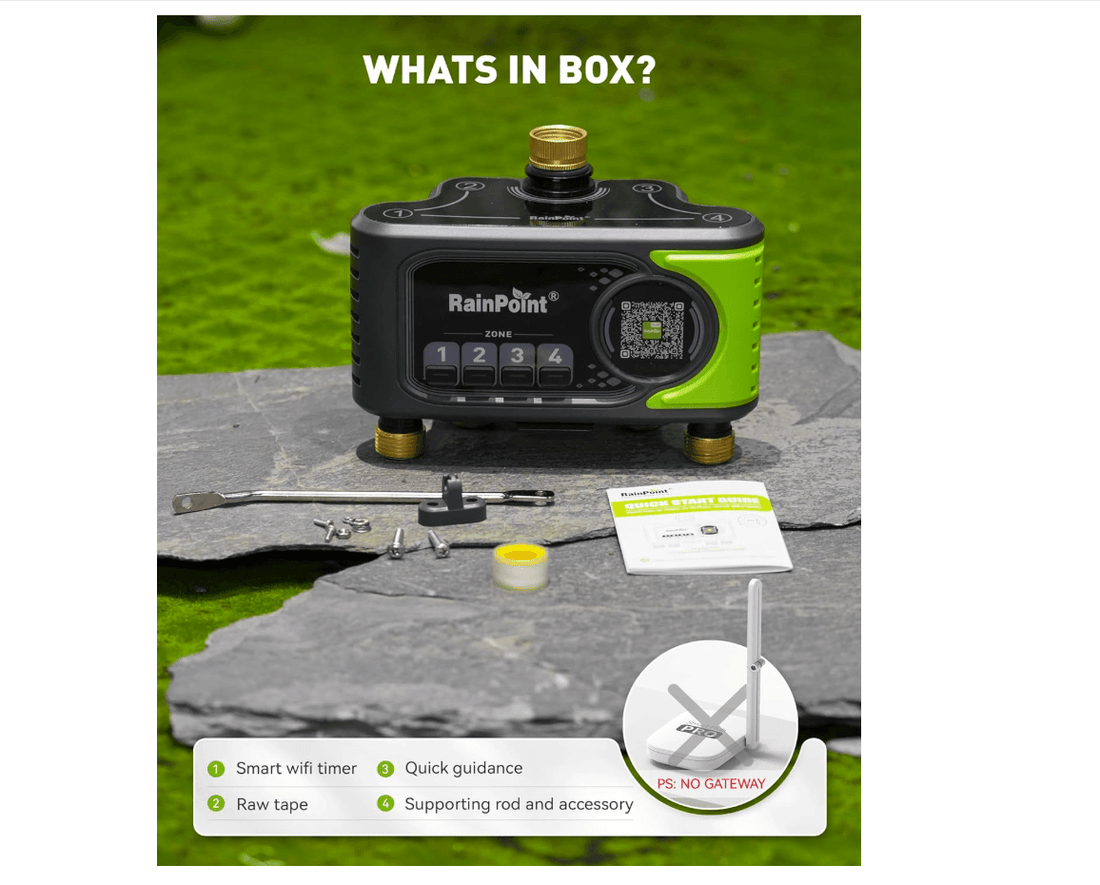 RAINPOINT 4-Zone Smart Water Timer with Brass Inlet&Outlet for Automatic Watering System Without Hub