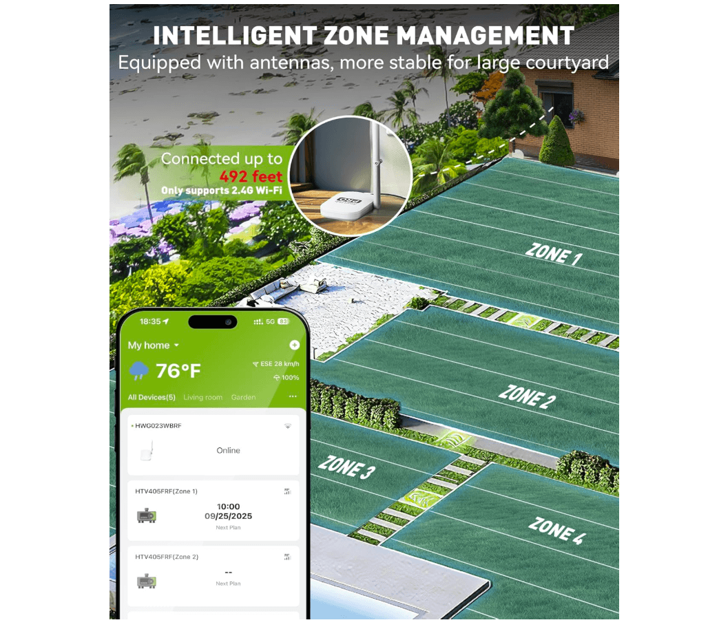 RAINPOINT WiFi Sprinkler Timer 4 Zone, Outdoor Smart Water Timer for Garden Hose with Brass Inlet & Outlet