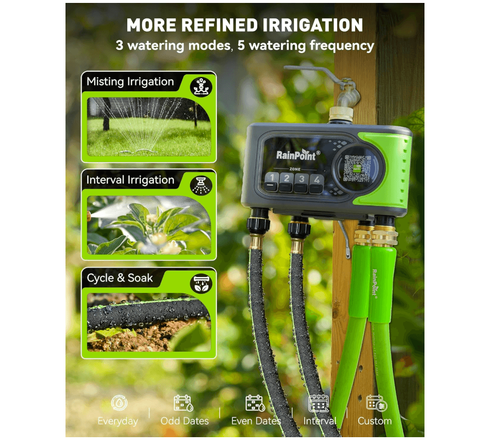 RAINPOINT WiFi Sprinkler Timer 4 Zone, Outdoor Smart Water Timer for Garden Hose with Brass Inlet & Outlet