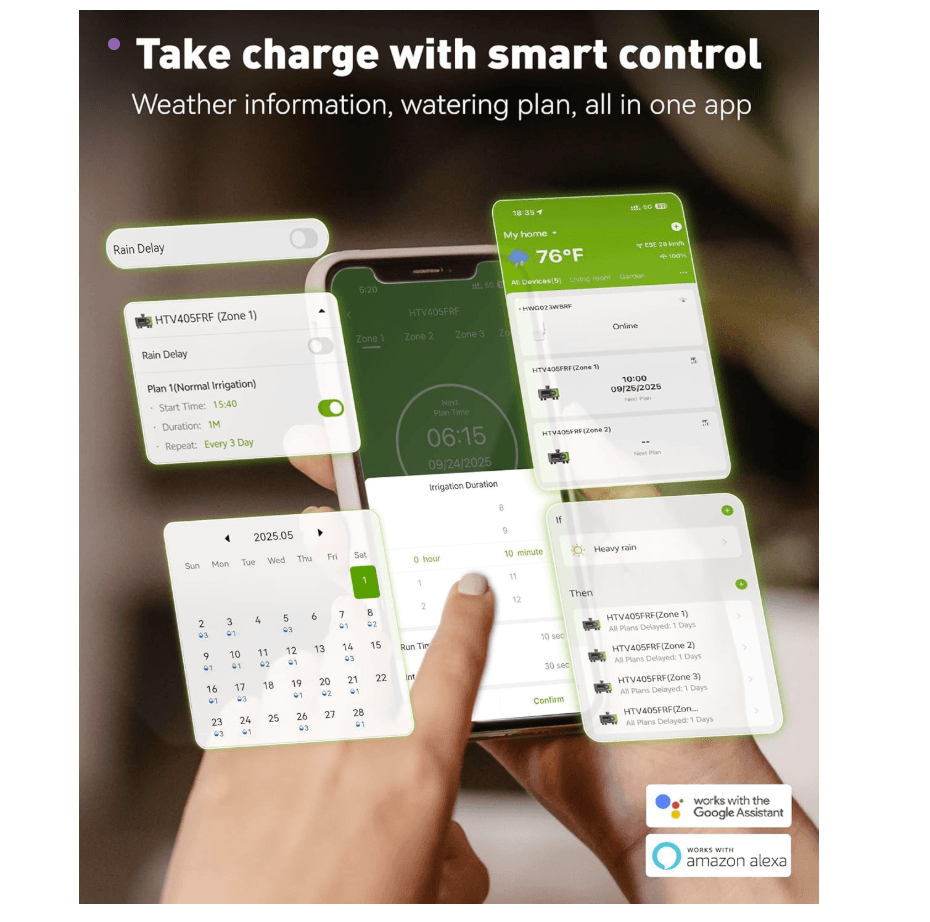 RAINPOINT WiFi Sprinkler Timer 4 Zone, Outdoor Smart Water Timer for Garden Hose with Brass Inlet & Outlet