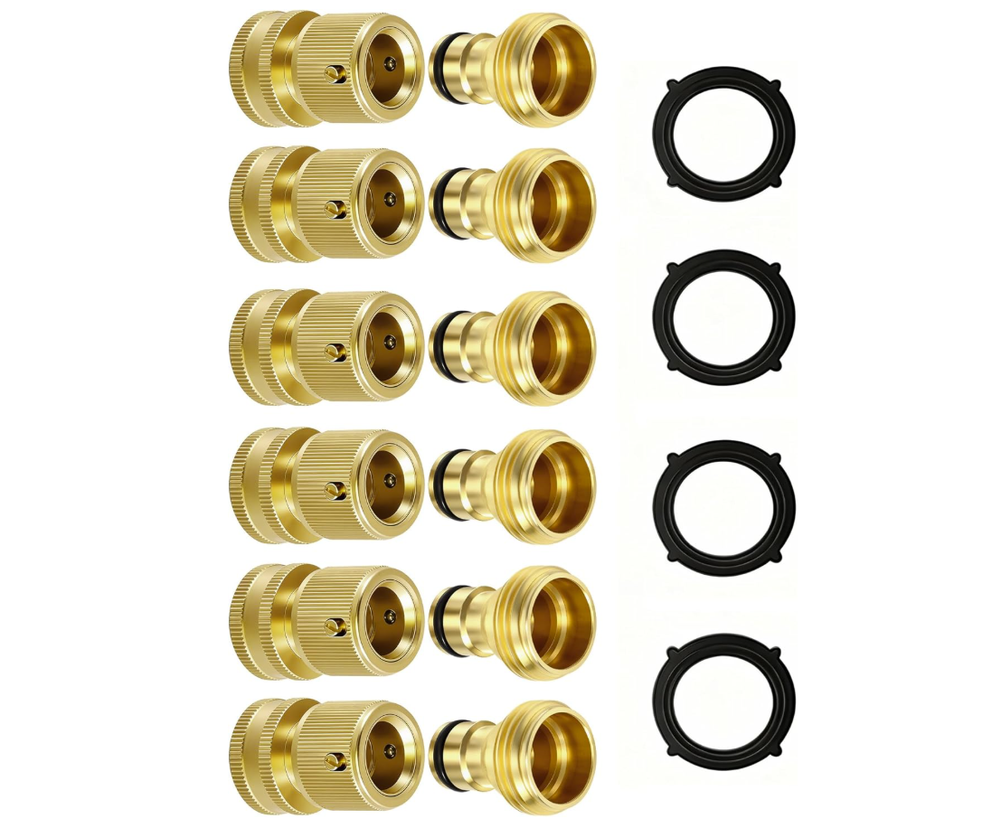 RainPoint Solid Brass 3/4" GHT Quick Connect Hose Fittings, No-Leak, 6 Sets