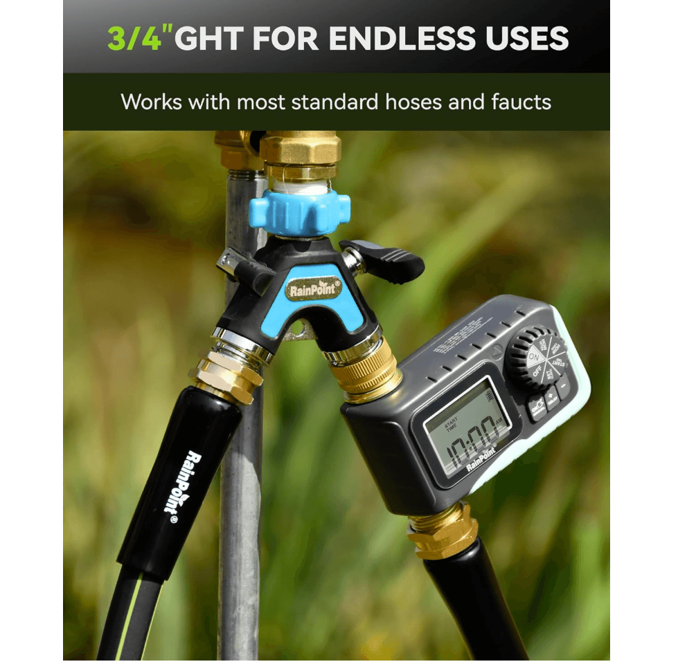 RAINPOINT Garden Hose Splitter 2 Way – All Metal Heavy Duty Water Y Splitter (Blue)