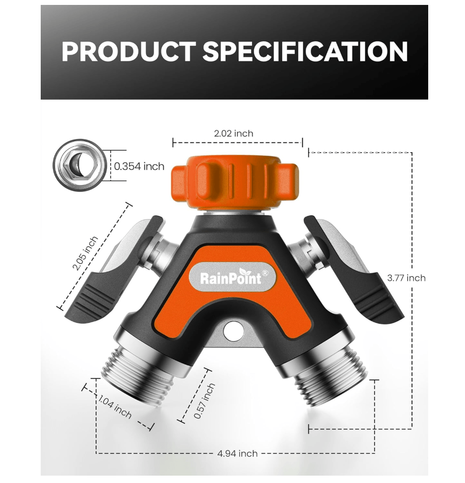RAINPOINT Garden Hose Splitter 2 Way – All Metal Heavy Duty Water Y Splitter(Orange,2)