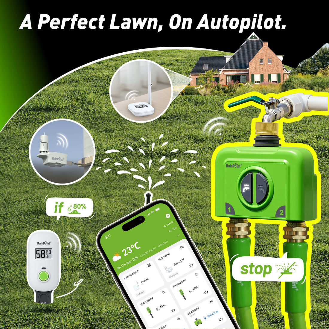 RainPoint Automated Lawn Watering Based on Soil Moisture & Weather