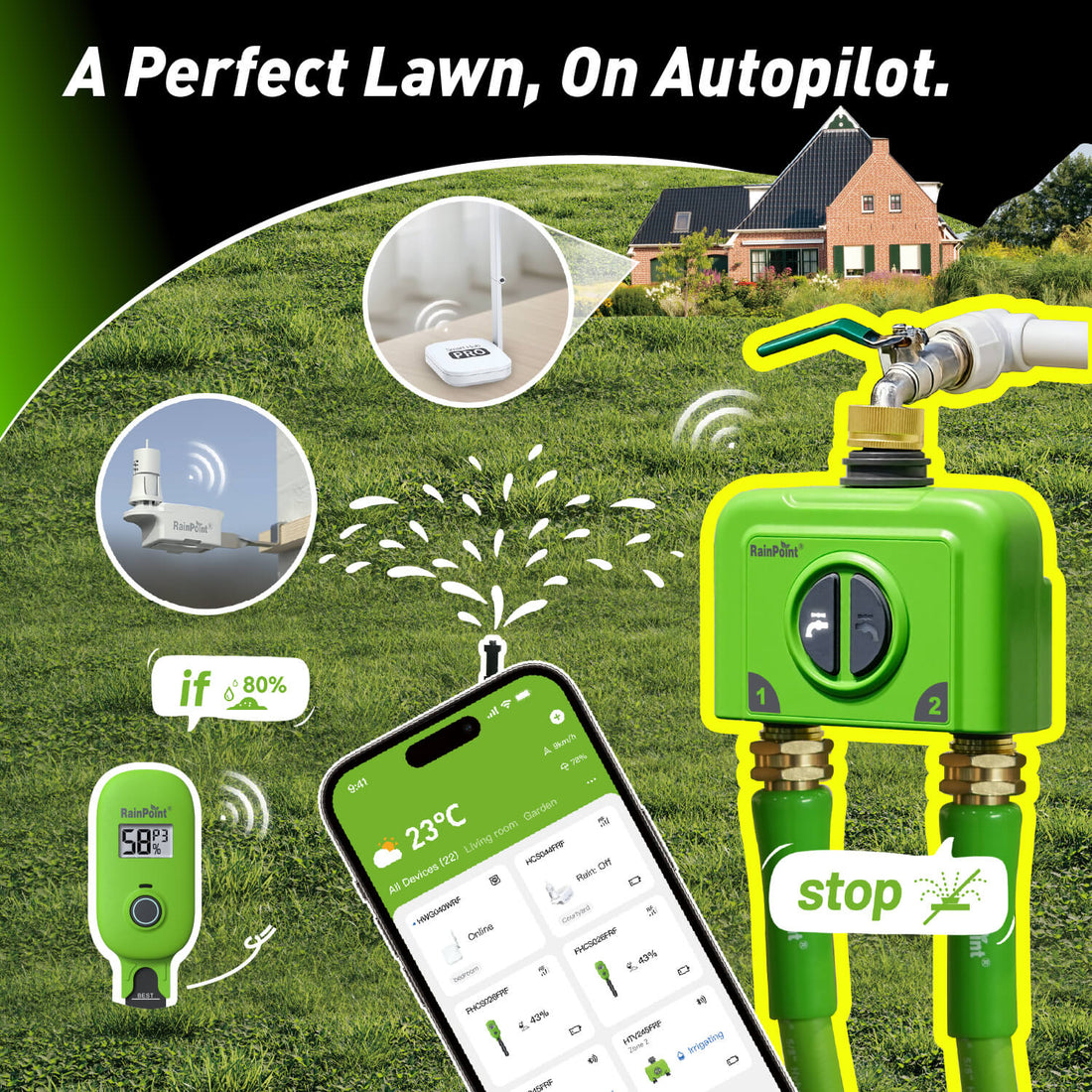 A smart irrigation system for maintaining a perfect lawn automatically.