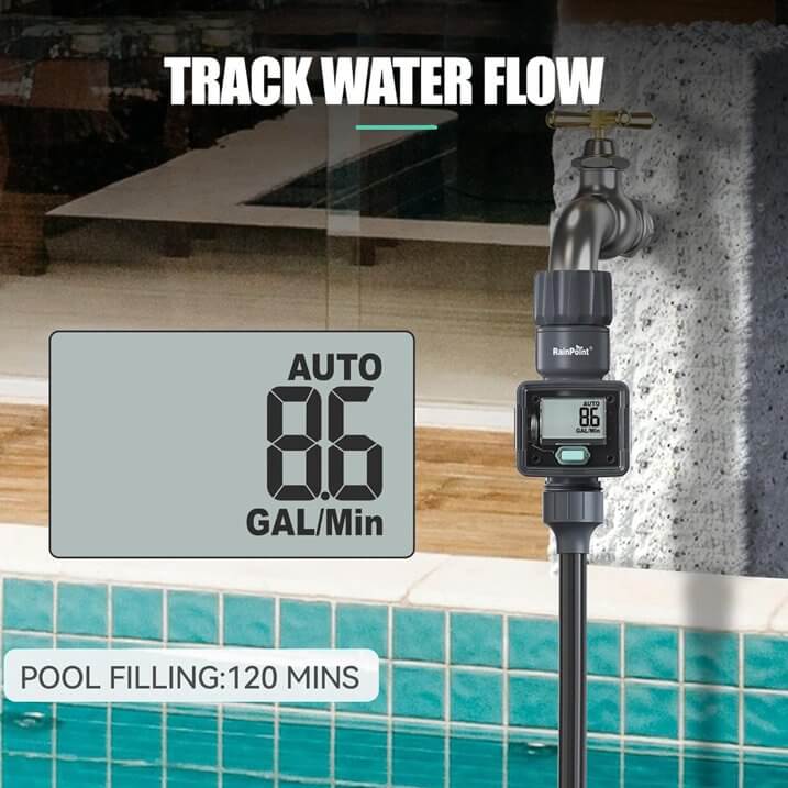 RainPoint Digital Hose Flow Meter for Garden Watering, Lawn Sprinkler, RV, Swimming Pool