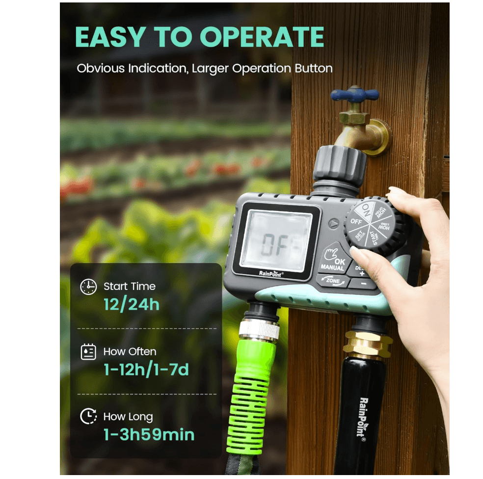 RainPoint 2-Zone Digital Sprinkler Timer, Hose Water Timer