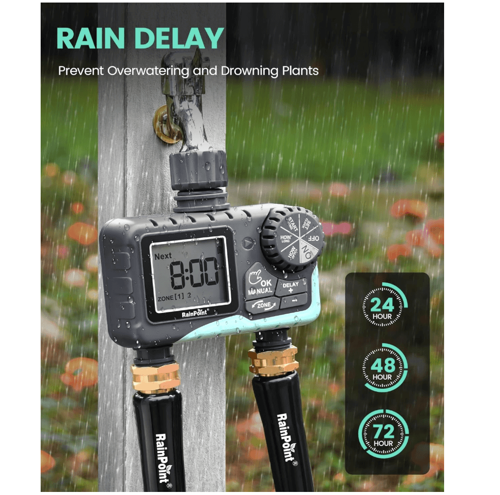 RainPoint 2-Zone Digital Sprinkler Timer, Hose Water Timer