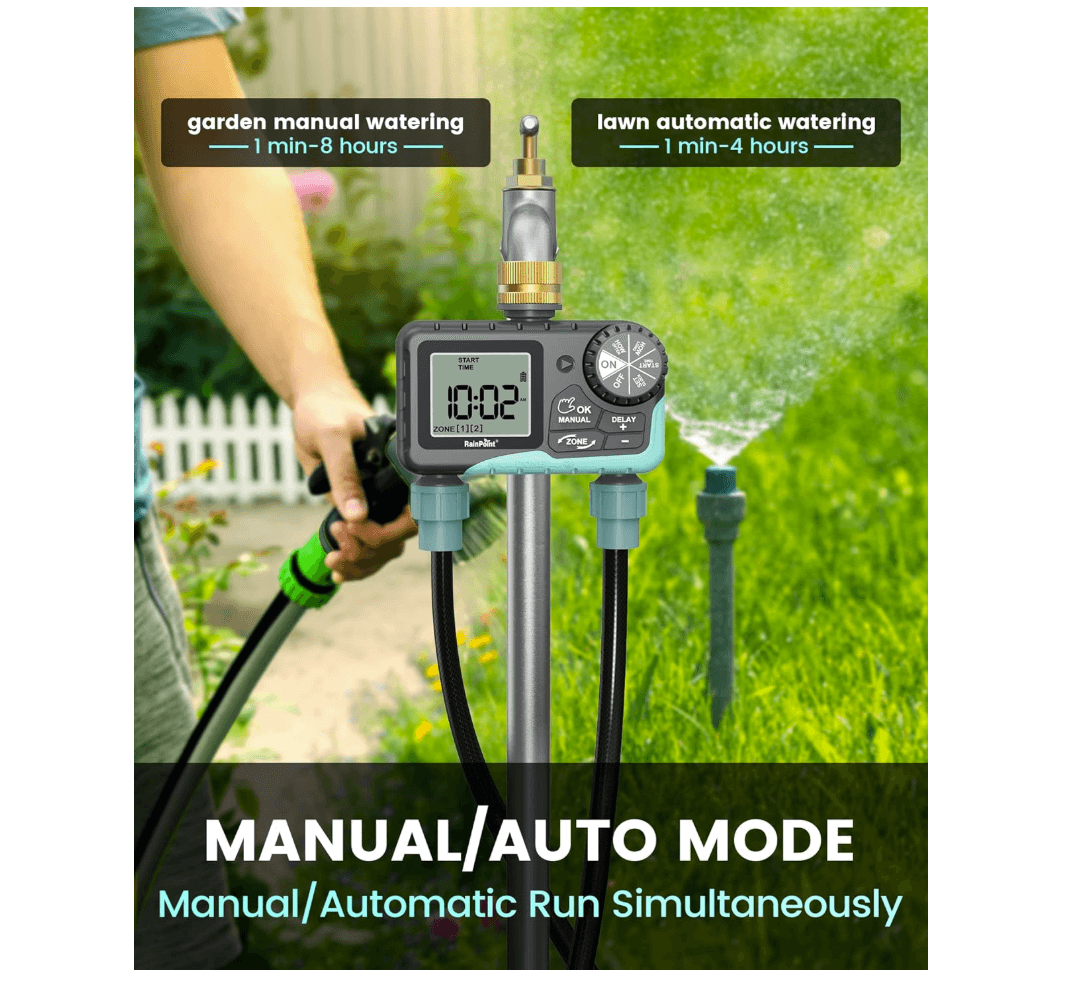 RainPoint Water Timer for Garden Hose - Sprinkler Timer with Brass Swivel, 2 Outlet