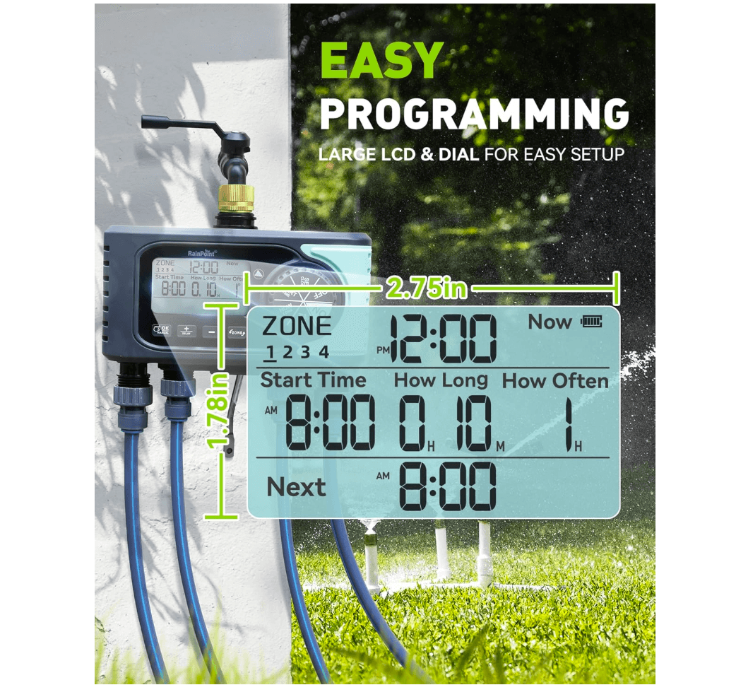 RainPoint 4 Outlet Hose Timer with Brass Inlet