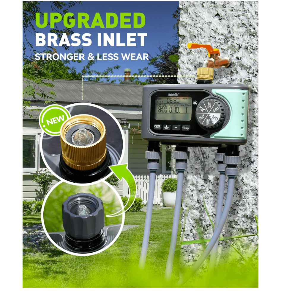 RainPoint 4 Outlet Hose Timer with Brass Inlet