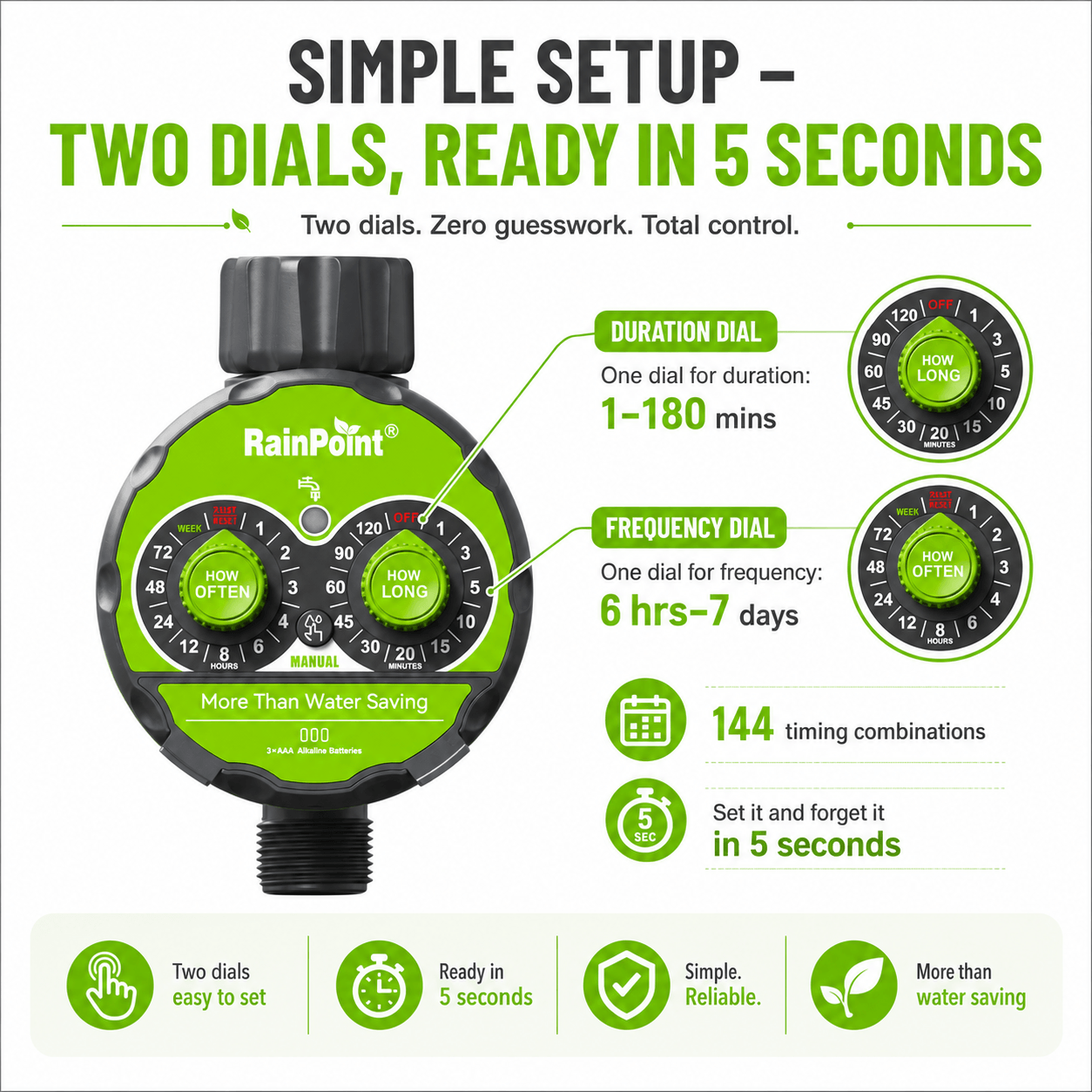 RainPoint FreeFlow Water Timer – Gravity Drip Irrigation for Rain Tanks &amp; Pots, Battery-Powered, IPX5
