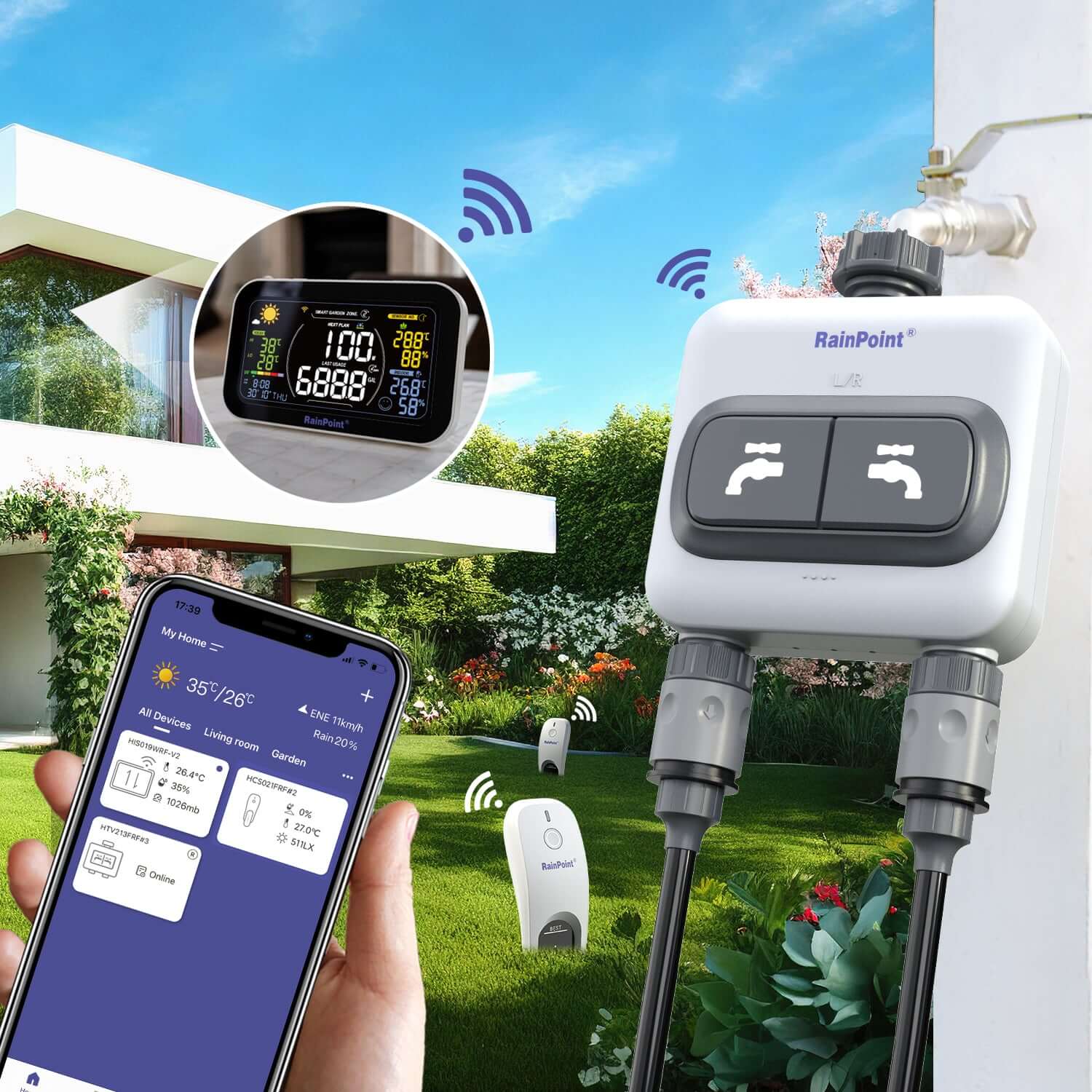 Smart Hose Faucet Timer, Automatic Irrigation System Controller, APP Control via 2.4Ghz WiFi Voice Control for Yard Lawn Watering