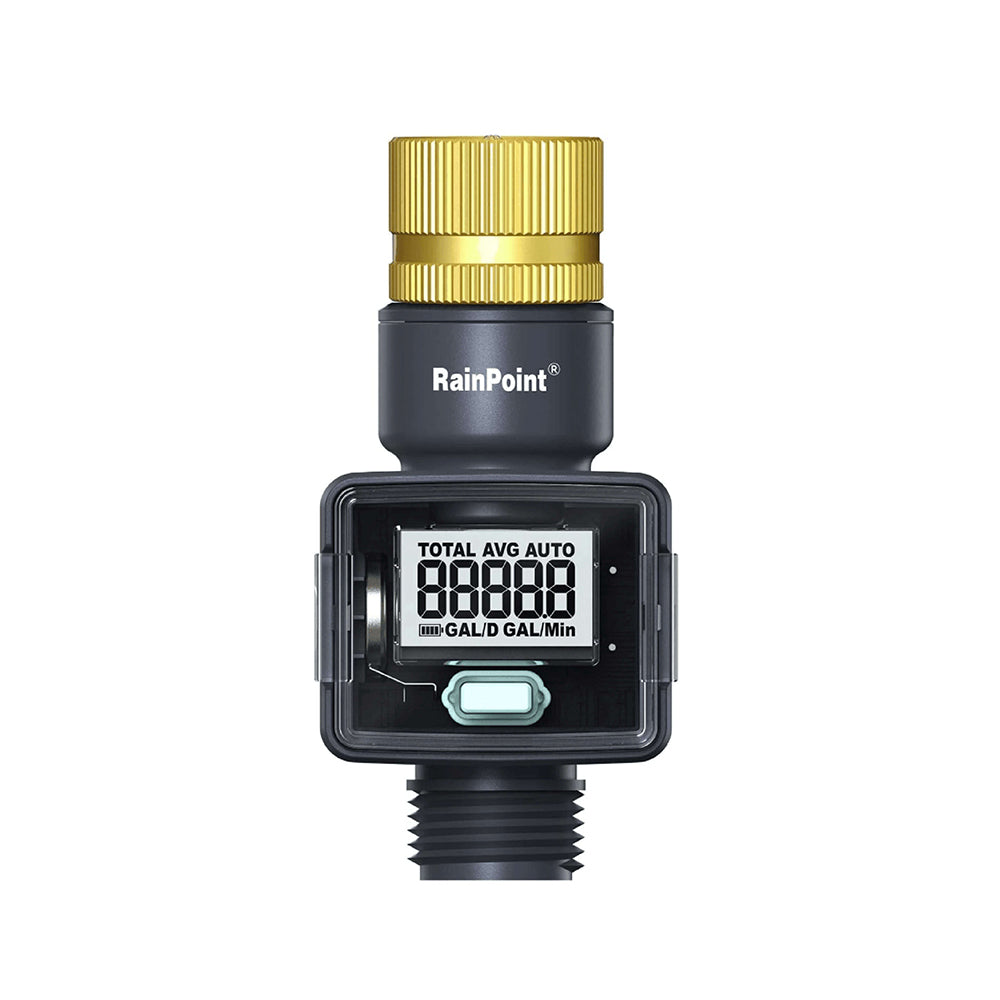 RAINPOINT Water Flow Meter with Brass Inlet, Garden Hose Watering, Lawn Sprinkler & Nozzle Sprayer