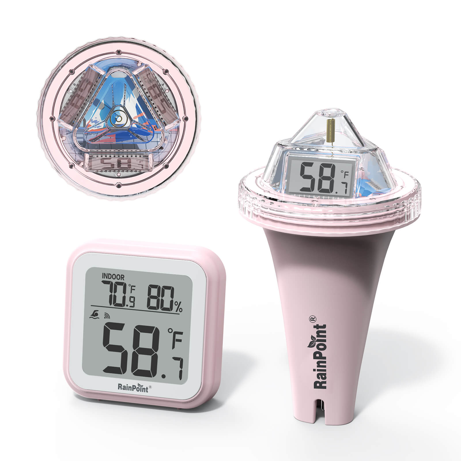 RAINPOINT Anti-Fog 360° Reading 3 Large Letters Displays Wireless Digital Pool Thermometer -Pink