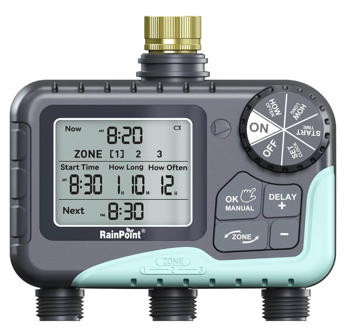 RainPoint 3 Zone Sprinkler Timer with Brass Inlet