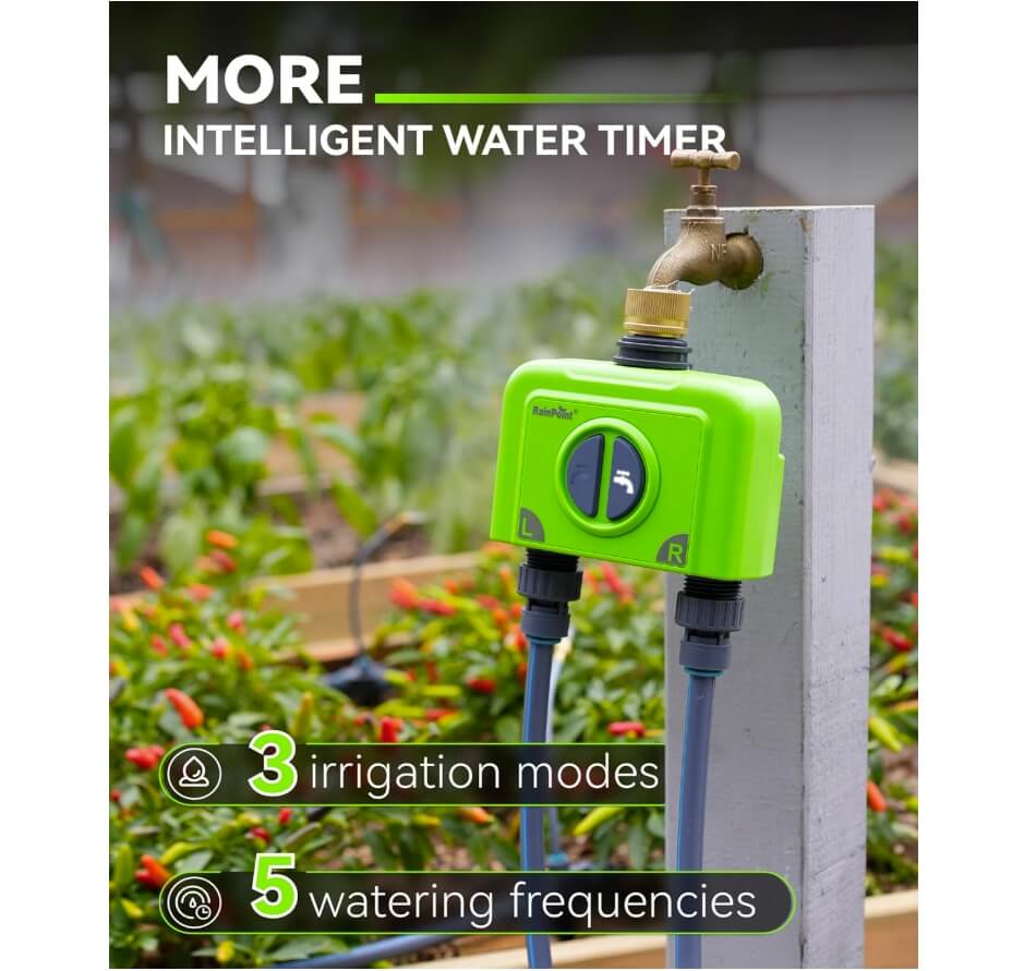 RainPoint  WiFi Water Timer for Garden Hose, 2 Zone Smart Hose Timer WiFi Sprinkler Controller with Antenna Gateway (Support WiFi &amp; Ethernet Connection), Automatic Watering System for Lawn and Yard