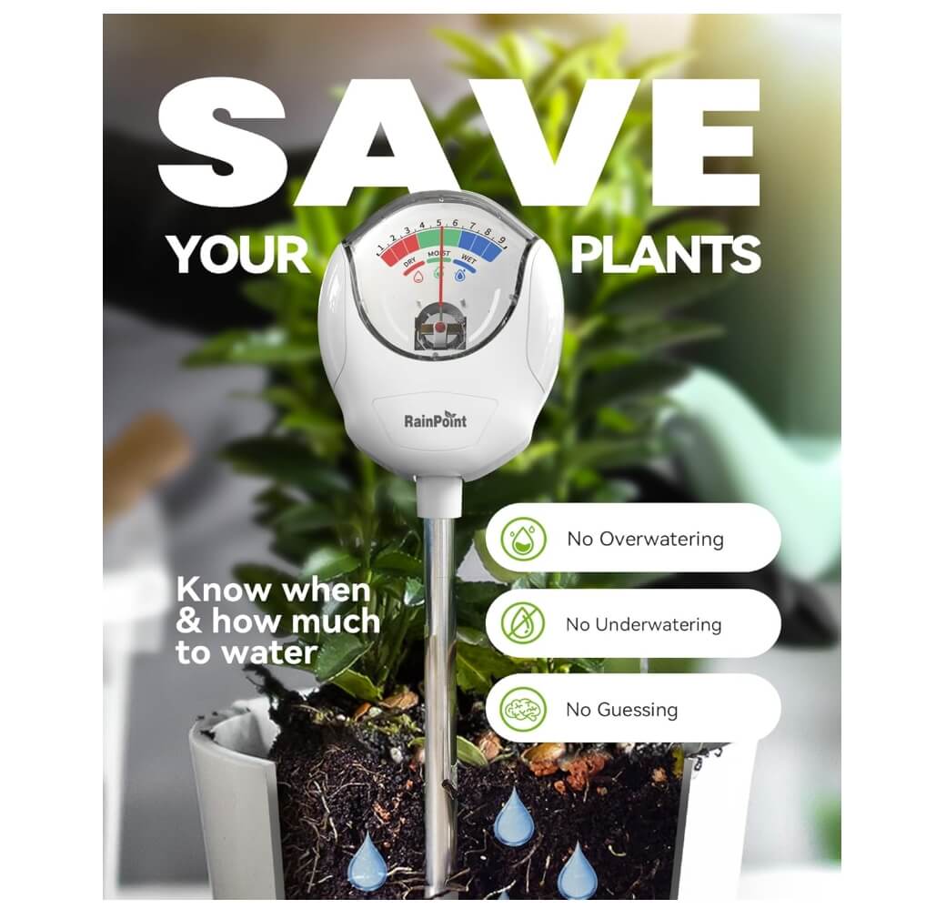 RainPoint Soil Moisture Meter - No Batteries Needed for Indoor/Outdoor Plants (White)