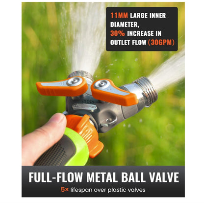 RAINPOINT Garden Hose Splitter 2 Way Heavy Duty, Water Hose Y Spigot Splitter with Shutoff Valves,(Orange)